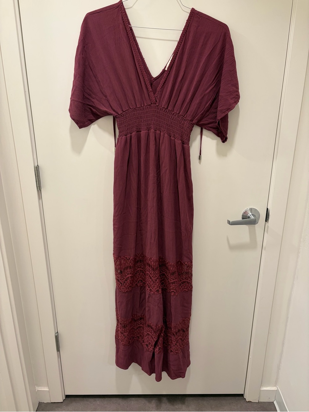 Lovestitch Burgundy Crochet Lace Boho Maxi Dress S/M